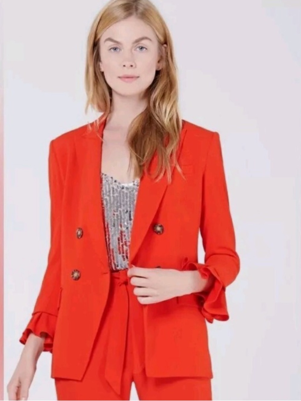 Veronica Beard Dinah Dickey Blazer Red Ruffle Cuff Leopard Lined Size 8